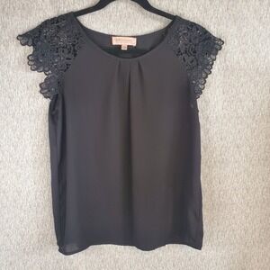 Philosophy Petit M Floral Lace Cap Sleeve Womens Semi Sheer Black Top Whimsigoth